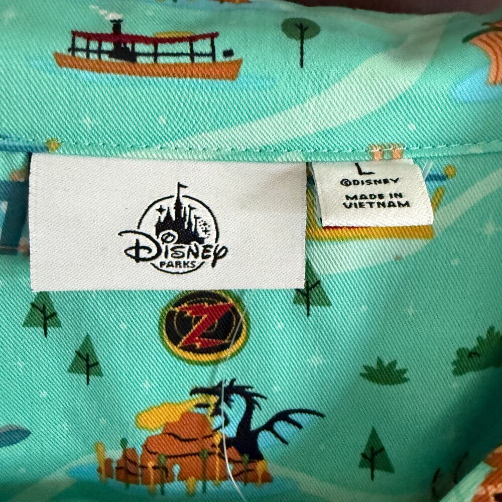 DIsney Parks Parks Life Teal Cabana Style Spread Collar Shirt BNWT Large - Picture 3 of 6